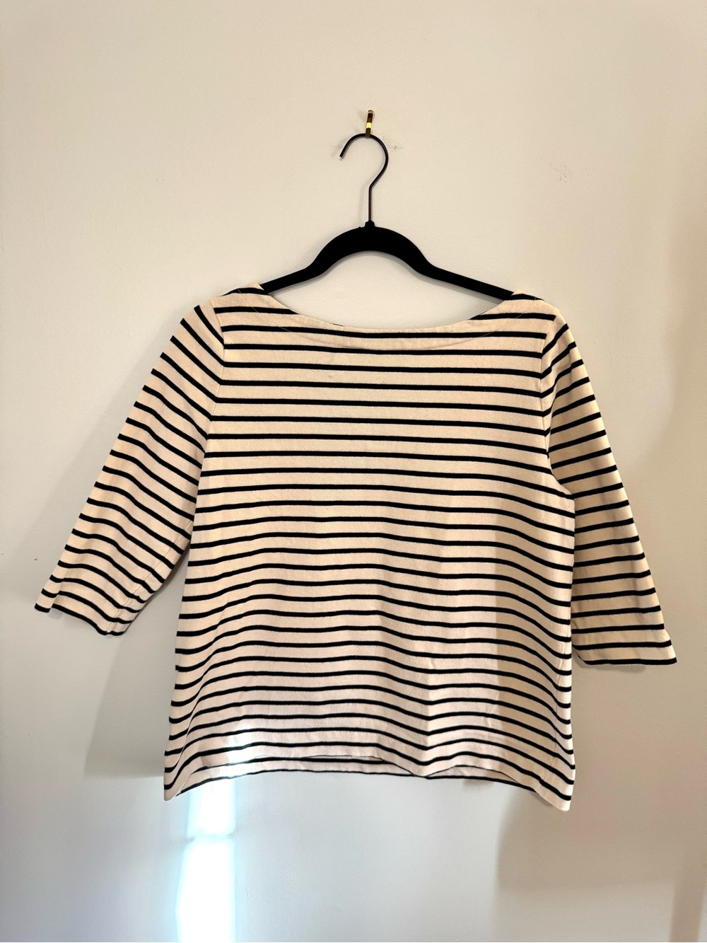 LOFT Cream and Black Striped Quarter Sleeve Top, Large